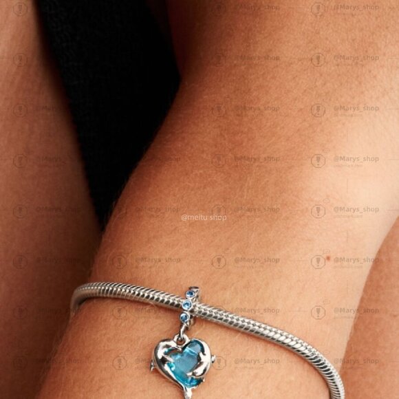 Pandora Blue Murano Glass Dolphins Dangle Charm|Pendant - Picture 2 of 2